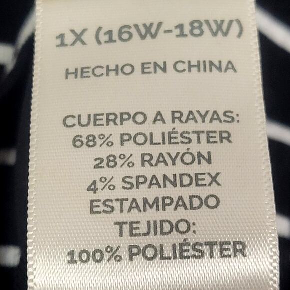 Terra & Sky Black White Stripe Lace Up Back Floral Ruffle Top Size 1X - Picture 4 of 6